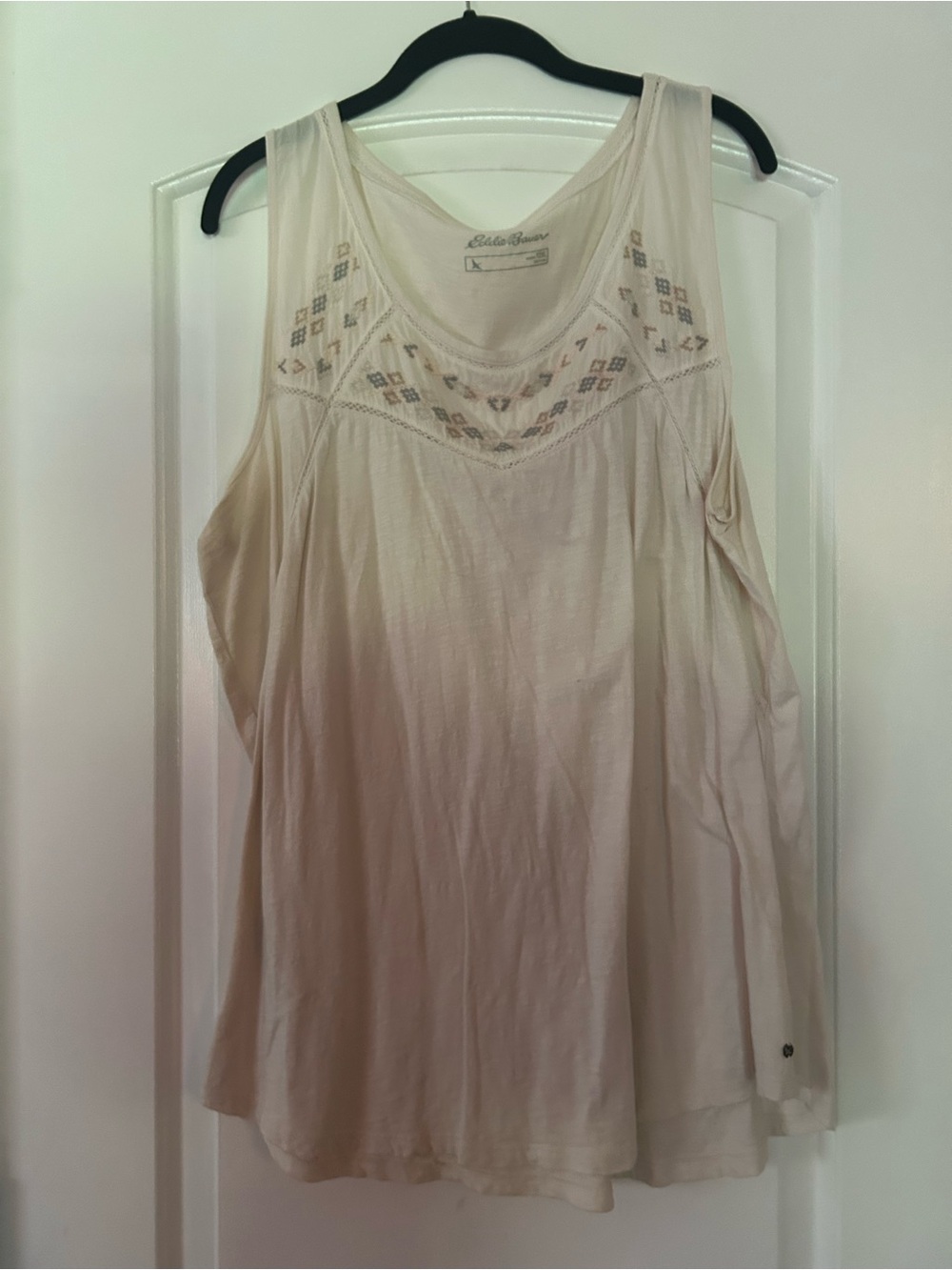 Eddie Bauer Cream Embroidered Yoke Tank Top